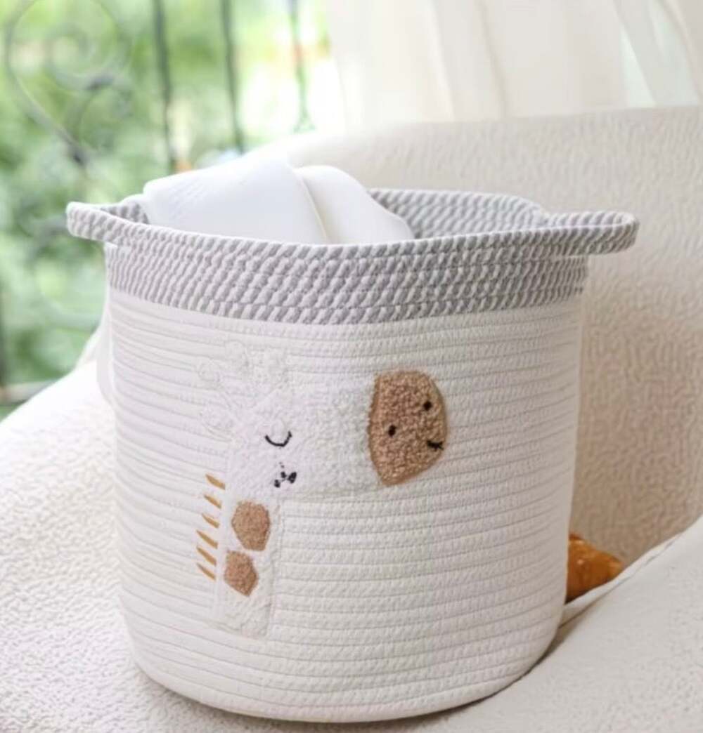 Cotton Rope Giraffe Storage Basket Woven Bin with Handles for Kids Toys Laundry